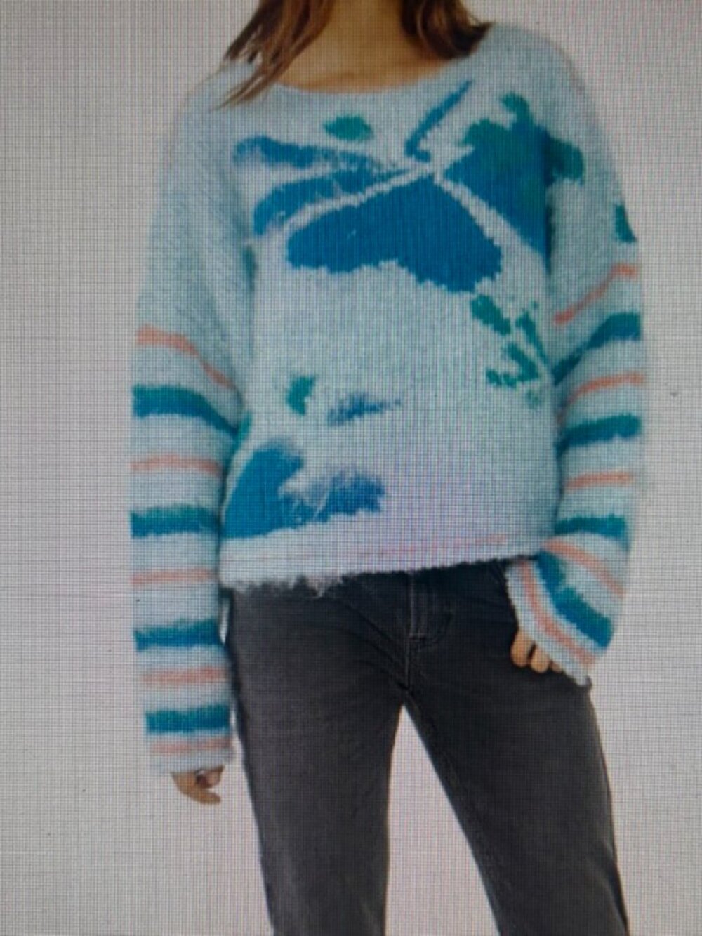 Free People Lily Pullover Fuzzy Soft Pull On Sweater in the Mosaic Sky Combo NWT - Picture 10 of 16